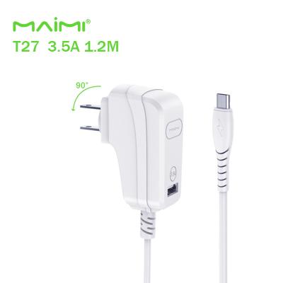 China 2021 New Arrivals 5V 3.5A Mobile Phone/Ipad/Camera/PDA/MP3 Maimi T27 Charging AC DC Power Adapter Charger Kit Wall Mount Socket with 1.2m Cable for sale