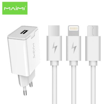 China Mobile Phone Etc.electronic Product Maimi T7 EU /US Plug Adapter Fast Charging Fast Wall Charger With Micro USB Data Cable For iPhone/Type C for sale