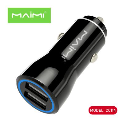 China Maimi CC114 Metal+PC Car Charger 2.4A Flame Retardant Material Dual USB Port Fast Charging 2 Port Fast USB Car Charger Adapter for sale