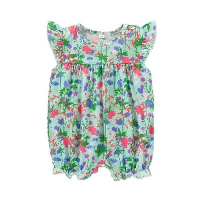 China Floating Sleeve Baby Overalls Summer Newborn Clothes Floral Print Rompers Float Sleeve Babies Overalls for sale