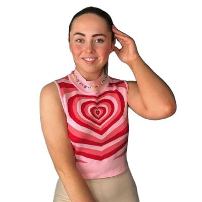 China Custom Anti-wrinkle Ladies Crop Tops Women's Tank Tops Summer Knitted Heart Pattern Sweater Vest for sale