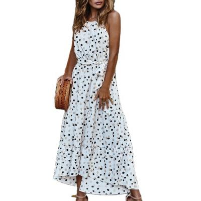 China 2021 Summer Anti-static Fashion Women's Sexy Casual Vacation Polka Dot Print Halter Sleeveless Dress for sale