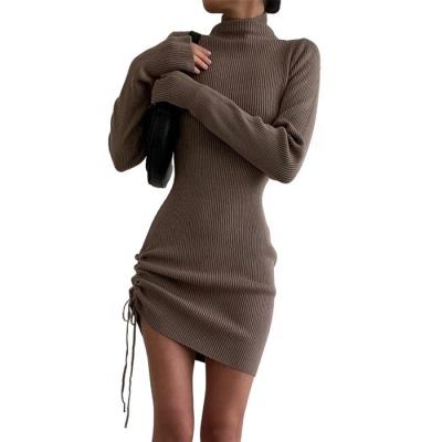 China 2021 Autumn Winter New Design Lady Anti-wrinkle long sleeve turtle neck knit Korean dress sweater women for sale