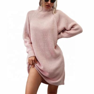 China Anti-Wrinkle Amazon Knitted Dress Autumn Winter Loose Knitted Dresses Turtle Neck Long Sleeve Sweater Dresses for sale