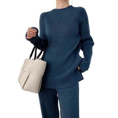 China Anti-Wrinkle 2021Women Casual Suit Solid Color Sleeve Long Team Lady Warm Knitted Sweater 2 Piece Sets for sale