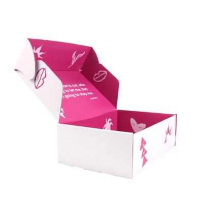 China Recyclable Custom Logo Pink Flat Gift Package Kids Clothes Shipping Folding Cardboard Packaging Mailing Paper Box For Clothing Shoes Underwear for sale