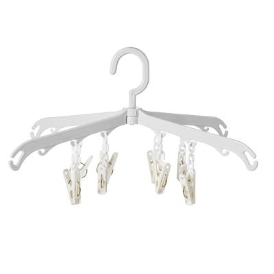 China Collapsible Collapsible Plastic Clip Hanger for Drying Socks Laundry Hanger with 8 Clips for sale