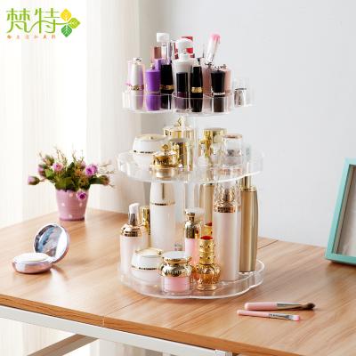 China Desktop Stored 3 Layers Makeup Transparent Acrylic Rotary Plastic Cosmetic Organizer Box for sale