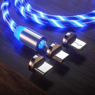 China Data Transmission+USB Charging LED Glow Flowing Magnetic 3 In 1 Type C Micro USB C Charging Cable 8 Pin Multi Charging Cord Universal USB For iPhone for sale