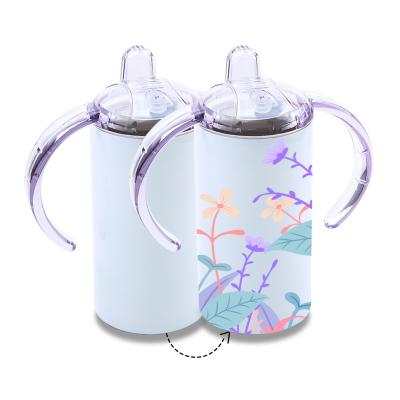 China Viable Sublimation Kids 12oz Sippy Double Walled Mug with 2 Lids US Warehouse Sublimation Double Handle Baby Straight Tumbler for sale