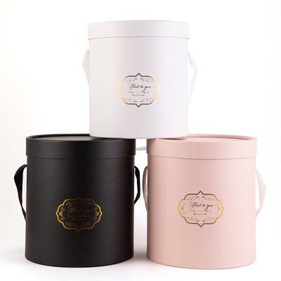 China Custom Handmade Logo Luxury Pink Rose Packaging Cardboard with Round Hard Hat Tube Gift Flower Box Paper Cylinder for sale