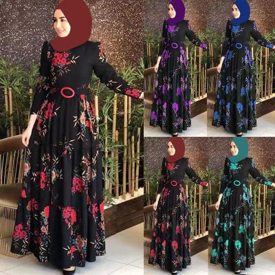 China Wholesale casual flower latest\fasion printed ladies fashion middle east islamic skirt plus size long sleeve dress women muslim abaya maxi for sale