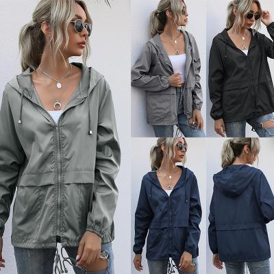 China Ladies Autumn And Winter Colored Long Sleeve Anorak Zipper Casual Sheer Raincoat Breathable Waterproof Outdoor Hooded Jackets For Woman for sale