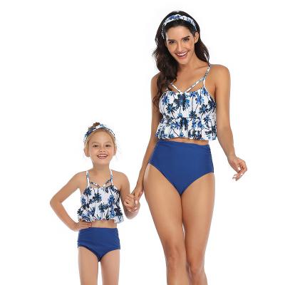 China 2021 Stocked Private Label Mommy and Me Breathable Floral Swimwear Tankini Swimsuit Family Swimwear Kid for sale