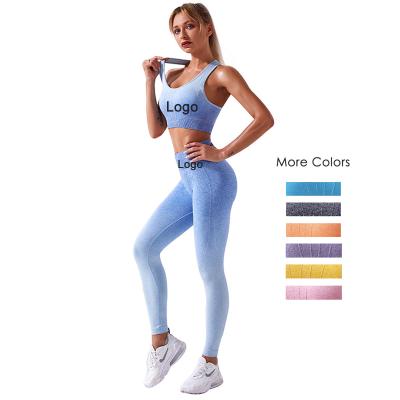 China Women Gym Sportswear Breathable Stocked Running Bra And Leggings Fitness Yoga Wear Seamless Yoga Set for sale