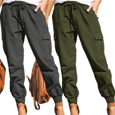 China Autumn and winter fashion ladies solid color breathable casual loose pants with pocket women cargo pants high rise streetwear for sale