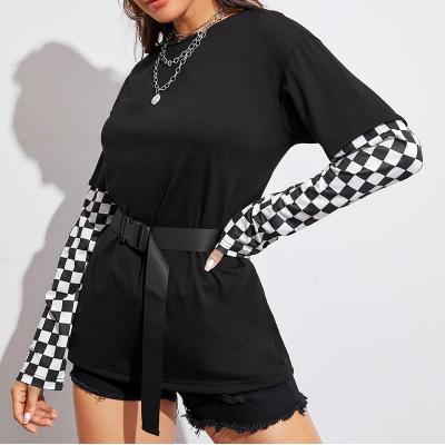 China OEM ODM Sweater Breathable High Quality Loose Plaid Simple Top With Round Neck Long Sleeve T-shirt For Women for sale