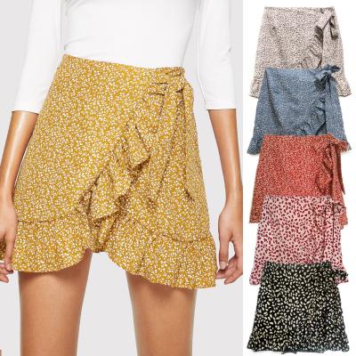 China High Waist Plus Size Beach A Line Short Ruffle Flare Skirt Floral Satin Chiffon Dot Leopard Print Pleated Bohemian Drawstring Mini Skirt for sale