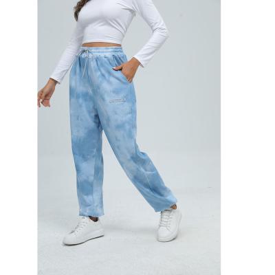 China spring and summer Anti-wrinkle ladies blue and white pattern tie-dye letter daily loose casual pants and sports pants for sale