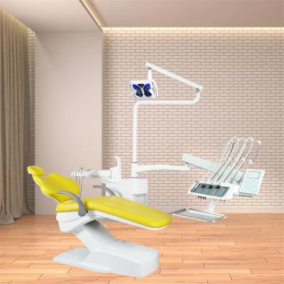 China Anzhe Factory New Design Dental Chair Unit with Teeth Whitening Function Operation Light Underhung Yellow PU Dental Unit for sale