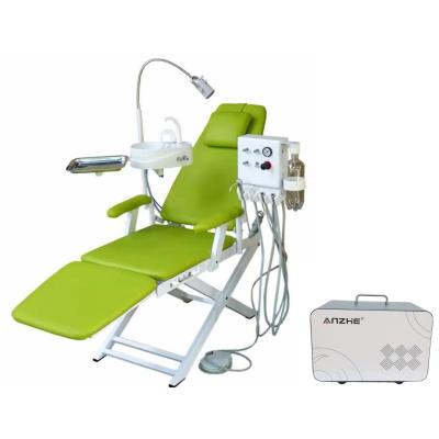 China Light Weight Foldable Dental Chair with Hanging Turbine Mobile Dental Treatment Chair with 550W Portable air Compressor for sale