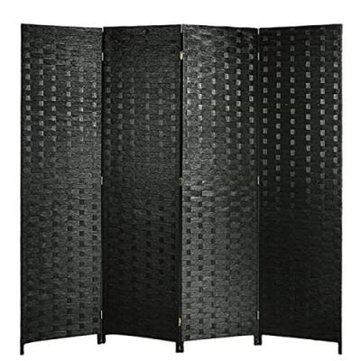 China CLASSIC Folding Free Standing Privacy Screen Handmade Fiber Screen 6ft Tall Black 4 Panel Room Divider For Living Room, Office & Stud for sale