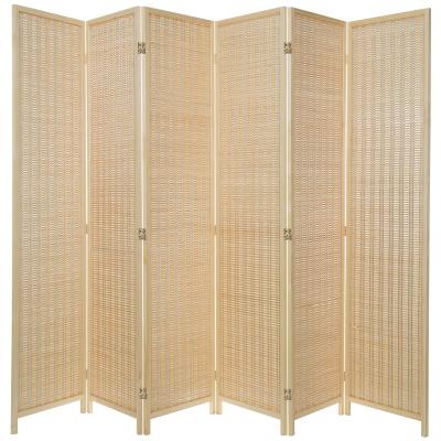 China CLASSIC Decorative Hinged 4 Panels Privacy Screen Beige Woven Bamboo Portable Folding Room Divider for sale