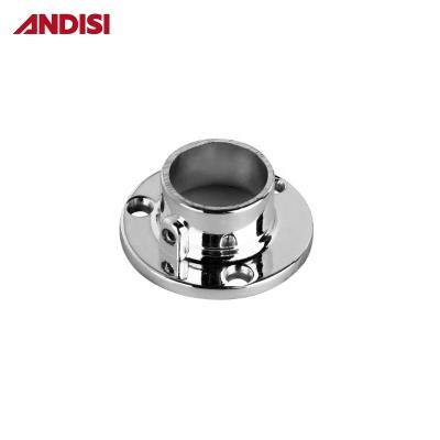 China Zinc Alloy Chrome Plated Wardrobe Round Closet Rod End Bracket Tube Holder Support Flange for sale