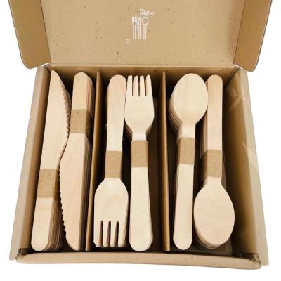 China 150pcs 6.5inch Disposable Eco-friendly Composting Wooden Cutlery Set for sale