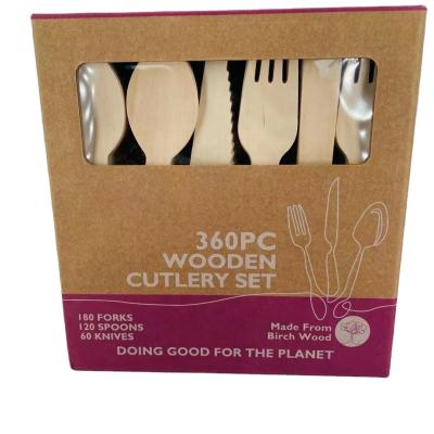 China Disposable Disposable Birch Wood Cutlery Set in Box 360pcs for sale