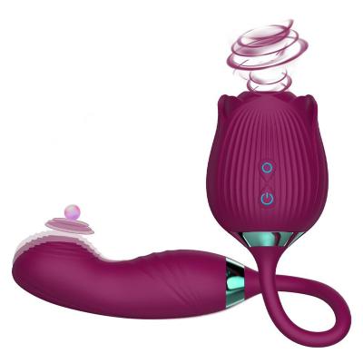 China Rose Vibrator With Thrusting Vibrating Dildo Sucking Suction And Clitoral Thrusting Rose Vibrator Rose Extender Sex Toy Dildo G Spot Vibrator Clit With Dildo for sale