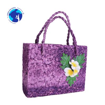 China Handmade Logo Flower Plum White Small Petal Gift Blue Luxury Shopping Paper Bags With Ribbon Handles for sale