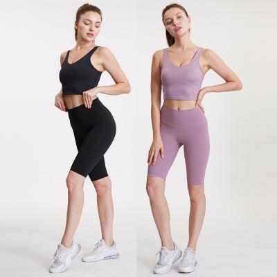 China Breathable 2021 Women 2 Piece Yoga Workout Shorts Sports Bra Sporty Gym Clothes Seamless Legging Running Fitness Shorts Tight Sets for sale