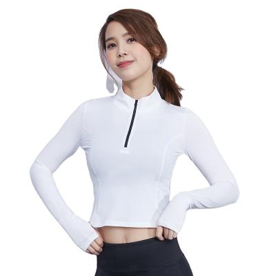 China OEM Shirt Sportswear Women Gym Workout Crop Long Sleeve High Neck Antibacterial Half Zipper Top Shirt Running Fitness And Yoga Wear For Adults for sale