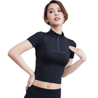 China OEM Breathable Slim Fit T-shirt Sport GYM Clothes Nylon Spandex Ladies High Half Neck Zippers Crop Top Yoga for sale