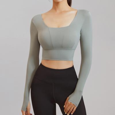 China Breathable Yoga Logo Long Sleeve Crop Top Custom Shapewear For Women Sports Fitness Shirt Top Activewear Cropped Tops With Build In Bra for sale