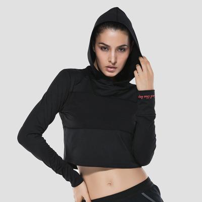 China Antibacterial Women Long Sleeve Cropped Top Breathable Sexy Hoodie Shirts Transparent Sports Jackets for sale