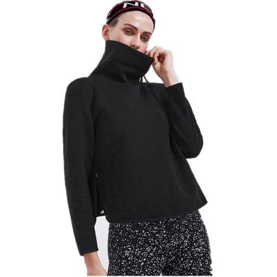 China OEM Fitness Gym Shirt Antibacterial Custom Cotton Yoga Tops Long Sleeve Sports Running Shirts Winter Workout Black Turtle Neck Sweater Woman for sale