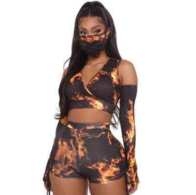 China QUICK DRY hot selling European and American women's personalized camouflage shorts suit two-piece jacket (including mask) for sale