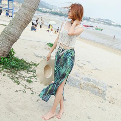 China Breathable Female Bohemian Slim High Slit Printed Chiffon Skirt Summer Beach Skirt Seaside Vacation Travel Skirt for sale