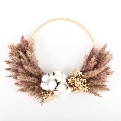 China New Design Natural Silk Flowers Touch Decorative Flower Garland Dried Reed Wreath for sale