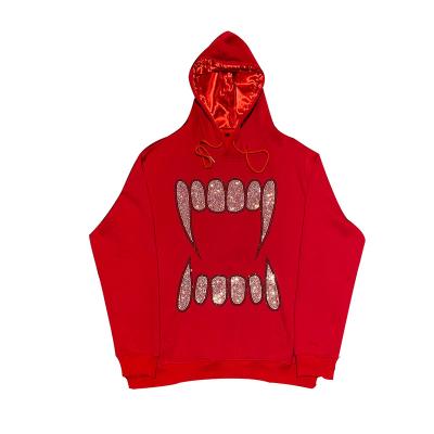 China New Sweater Anti-Wrinkle String Hoodies French Terry Cotton French Silk Polyester Heavy Rhinestone Print Heavy Rhinestone Satin Striped Hoodie for sale