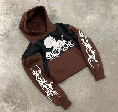 China High quality anti wrinkle no heavy cut oversized edge print 100 string cotton sweatshirt custom raw puff edge hoodie for men for sale