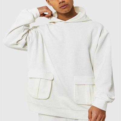 China hot sale Anti-wrinkle product cotton waffle-knit pocket comfy men's hoodie fashion plain color cargo high quality hoodies for sale