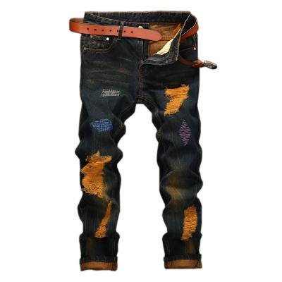 China Latest Style QUICK DRY Destroyed Washed Ripped Embroider Long Pencil Jeans Men's Casual Custom Made for sale