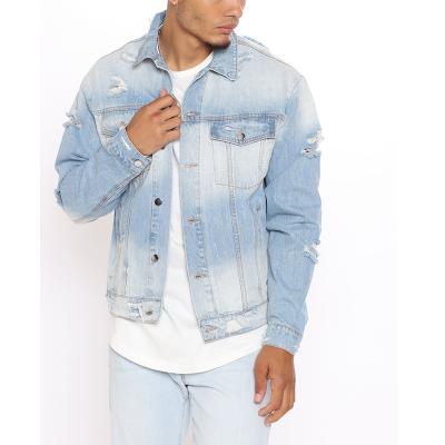 China Mens Jackets QUICK DRY Coated 100% Cotton Turn Down Collar Jacket For Men Logo Fashionable Denim Jacket Men Custom Made for sale