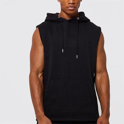 China New OEM Custom Sleeveless Hoodies Anti-Wrinkle Print Logo Men Workout Tank Top Pocket Gym Sports Hooded Casual Hoodies for sale