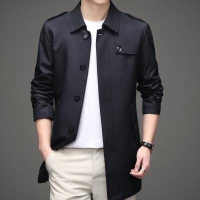 China Anti-Wrinkle Stylish Mens Long Sleeve Button Down Collar Ditch Coat Lap Down for sale