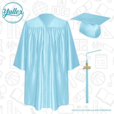 China Cheap Shiny Light Blue America Graduation Gown Hat For Adults for sale