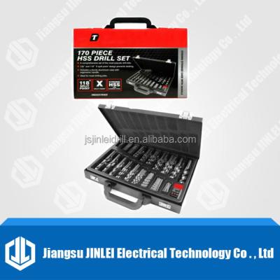 China High quality straight metal 170pc hss drilling leg drill bit set, 170pc hss drill bit set with color paper metal box for sale